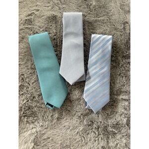 Set of 3 ties handmade silk teal & light blue